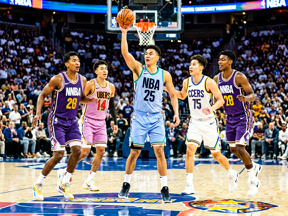 NBA全明星赛现场，球星们在赛场上精彩表现